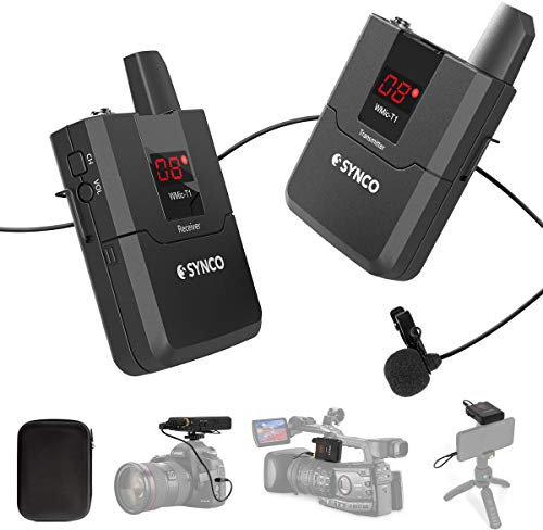 SYNCO Lavalier Mikrofon Funk, Kabellos Funkmikrofon UHF 16-Kanäle Wireless Dual Set Ansteckmikrofon bis zu 50m für Interview DV Kamera DSLR Canon Sony Nikon Panasonic WMic-T1