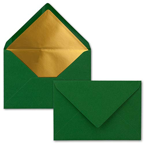 50x - Brief-Umschläge B6 mit Gold Innenfutter - 12,5 x 17,6 cm - Dunkelgrün - (Grün) - Nassklebung - FarbenFroh by GUSTAV NEUSER