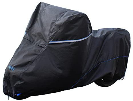 FENRIR 220CM 420D Funda Moto Impermeable Cubierta para Motocicleta Exterior Resistente al Calor Tubo de Escape Anti-quemadura Protectora por Super Deporte Enduro Naked de la Calle Scooter Motocross