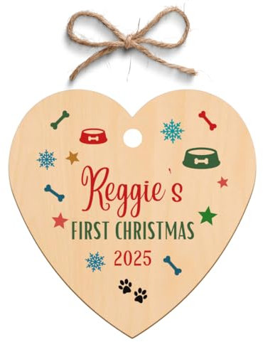 Second Ave Personalised Pet Dog First Christmas Wooden Hanging Heart Christmas Xmas Tree Decoration Bauble