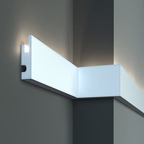 PROVISTON | Lichtleiste | Indirekte Beleuchtung | Zierleiste | 90 x 40 x 1150 mm | XPS | Weiß | Hochwertig | Stuckleiste | Modern | Robust | Langlebig | Stoßfest | 28.75 Meter