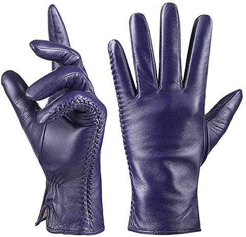 QNLYCZY Echtes Schaffell Leder Handschuhe für Damen, Winter Warm Kaschmir Futter Touchscreen Texting Fahren Motorrad Kleid Handschuhe