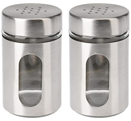 Generic Glass Salt and Pepper Shakers Set - Silver Metal Cover Screw Lid Salt Pepper Dispenser - Home Table Seasoning Spice Shaker