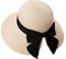 GizellMG Chapeau de Paille Pliable Panama de Plage Femme Capeline Solaire Chapeau Paille Solaire Anti UV Casquette élégant Noeud Satin 54-57cm Beige