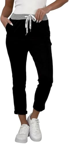 Mississhop Damen Hose Blumen Jogginghose Baumwolle Freizeithose Boyfriend Blumenprint
