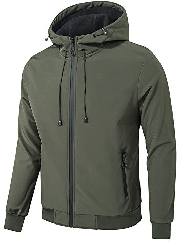 TONY BACKER Giacca Jacket Uomo Invernale Softshell Impermeabile Antivento con Cappuccio Giacca Calda Giubbotto Uomo Trekking Casual (XXL, Verde)