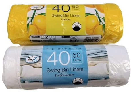 Scented Swing Bin Liners 80 Tie Handle Bin Liners 50L Bin Bags Lemon & Fresh Linen Fragrance