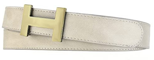 Zakatte • Damen Gürtel aus Kunstleder mit H-Schnalle Hüftgürtel Taillengürtel Damengürtel BS058 (Beige-Gold, 85 cm)