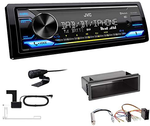 JVC KD-X472DBT 1-DIN Autoradio Bluetooth USB inkl DAB Antenne Einbauset passend für Volkswagen VW Golf IV 1997-2003 schwarz
