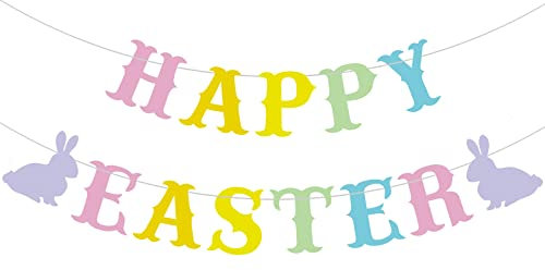 Happy Easter Banner Bunte Osterhase Kaninchen Banner Happy Easter Girlande Banner für Ostern, Frühling, Party, Dekorationen, Kamin, Heimdekoration