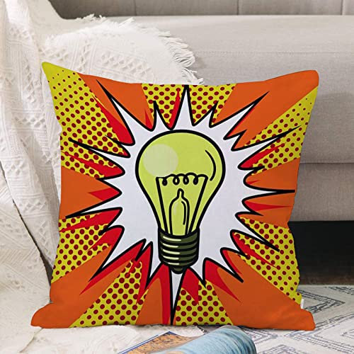 Kissenbezug 45x45 cm,Glühbirnenlampe Pop Art Style Raster,Outdoor Kissen Kissenbezüge Kissenhülle Sofa Kissen dekokissen Zierkissen für Wohnzimmer Garten deko draußen