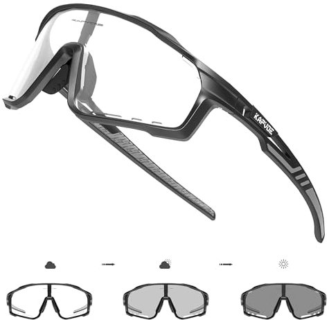 KAPVOE Fahrradbrille MTB Brille Selbsttönend Klar Radbrille Rennrad Sportbrille Sonnenbrille Radsport Laufen Golf Fahrerbrille Baseball Herren Damen klar Schwarz 01