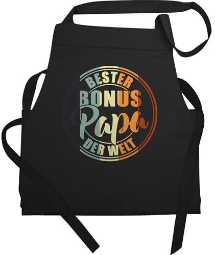 Schürze Geschenk - zum Vatertag - Bester bonus Papa der Welt I Stiefvater - 60x87 - Schwarz - männertag stiefpapa grillschürze vatertags bonuspapa kochschürze fatertagsgeschenke ziehvater