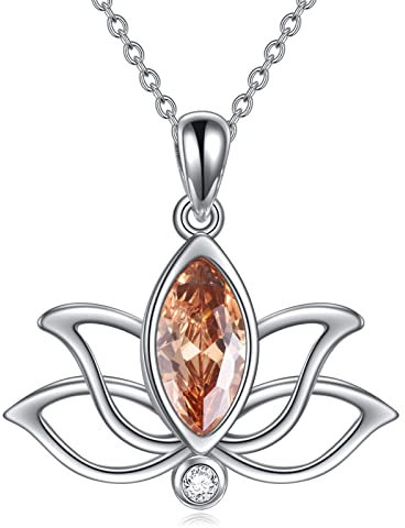 YFN Geburtstein Lotos Halskette Sterling Silber Lotus Anhänger Schmuck Mütter Tag Geburtstag Geschenke für Damen Mädchen (K.Orange-November-Topaz)