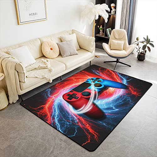 Loussiesd Gaming Rugs for Living Room Bedroom Carpet Mat Decor Gamer Console Soft Rugs for Living Room Bedroom Room Machine Washable Blue Red Video Game Multifunctional Rugs 100 * 150cm