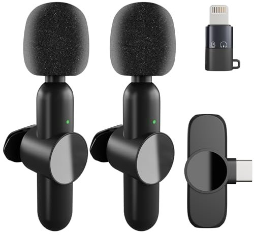 Electight 2 Pack Microfono Lavalier Wireless per iPhone iPad Android, Mini Plug-Play Portatile Microfono Professionale da Risvolto, Riduzione del Rumore, per TikTok, YouTube, Live Stream, Vlogging