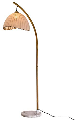 Lampadaire d'art moderne en bambou, lampe à poteau haut vintage Abat-jour en tissage de bambou Lampe sur pied Base en marbre Lampadaires zen Ameublement Artistique (Color : Warm light)