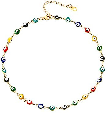 FOCALOOK Nazar Boncugu Kette Gold Edelstahl Ketten Choker Kette Damen Böses Auge Halskette Böse Blick Kette Halsband Nazar Amulett Schmuck Accessoires