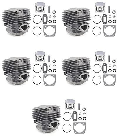 KLKNE 5 Satz Durchmesser 45mm Kettensägen-Zylinder und Kolben Set Fit 52 52Cc Kettensäge Ersatzteile für Benzin/Öl Kettensäge