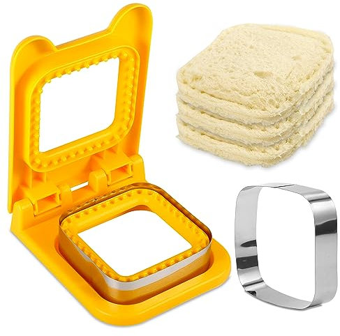 BOXOB Sandwich Cutter and Sealer, DIY Decruster Sandwiches Pocket Sandwiches Uncrustables Maker, 1 Piece (Yellow)