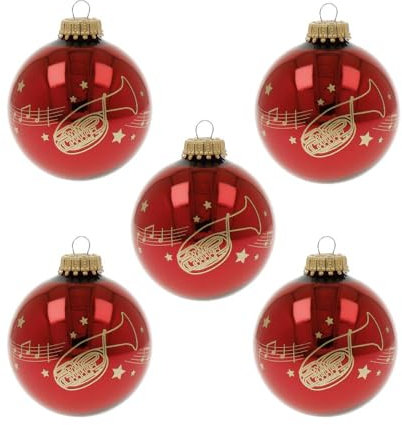 5er-Set Weihnachtskugeln Kling Glöckchen mit Instrument - Schönes Geschenk für Musiker (Tenorhorn)