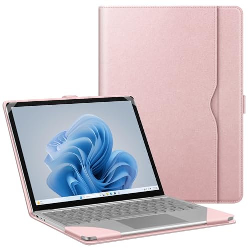 FINTIE Sleeve Case for 12.4 Inch Microsoft Surface Laptop Go 3/2/1 (Model: 2013/1943), Premium PU Leather Protective Folio Book Cover with Large Pocket, Rose Gold