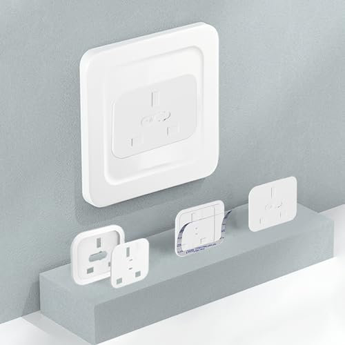 12Pcs Plug Socket Covers UK,Baby Safety Outlet Covers,XYOFUN 2023 Upgraded Adhesive-self Outlet Protectors,Child Plug Covers for Sockets UK,Baby Proof Electric Shock Prevention(White)