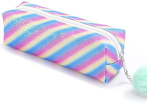 PHOGARY Glitzerndes adrettes Federmäppchen für Mädchen, niedliches Pastell-Stiftetui, flauschig, Reißverschluss, holografisches Federmäppchen, Funkelnde Schulsachen, Schreibwaren, Schimmernde