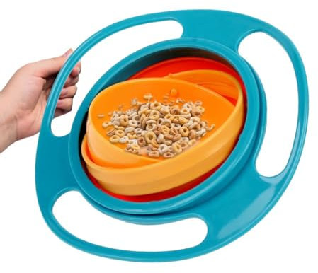Magic Bowl, Baby Bowl 360 ° Drehbare, Gyroscopic Schüssel für Baby, Auslaufsicher Schüssel Gyroscopic Bowl mit Deckel für Baby, Kinder, Kleinkinder, Spielzeug-Baby-Geschirr 17 x 17 cm