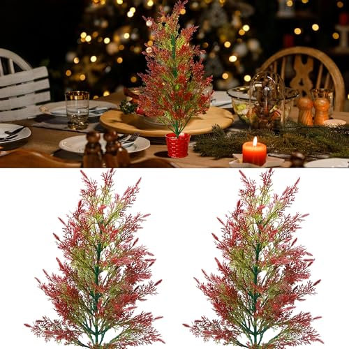 summer flower 2Pack Mini Fall Tree Indoor Decor Bottle Brush Trees for Party Table Home DIY Decorations(Red-18inch