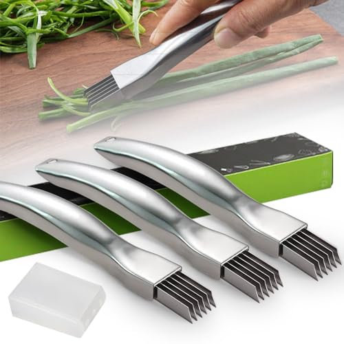 Spring Onion Slicer,Edelstahl Scallion Slicer, Zwiebelmesser Zwiebel Shredder Messer Scallion Cutter Obst Gemüse Lebensmittel Knoblauch Chopper für Küche Restaurant (3PCS)