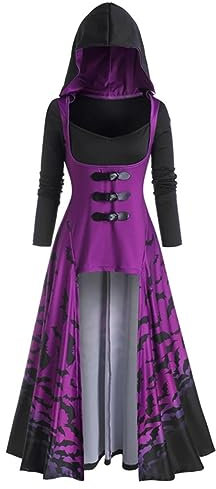 Mumuj Women Einschulung Mutter Milkmaid Wickelkleider Halloween Gothic Mittellanger Damenkleid Bedrucktes Fledermausleder Kostüm Bühnenkleidung Damen Women Korsett Festliche Rosa (Purple, XXL)