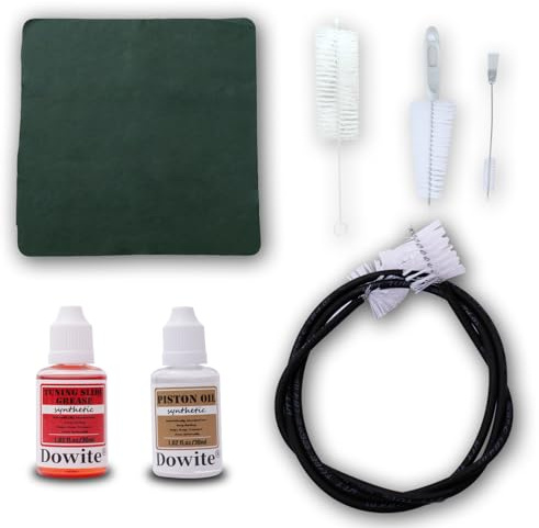 Dowite Trumpet(Cornet) Cleaning Care Kit: Piston Oil, Tuning Slide Grease, Snake Brush, Piston Brush, Mouthpiece Brush, Dust Brush, Cleaning Cloth–for all Professional Musicians or Students