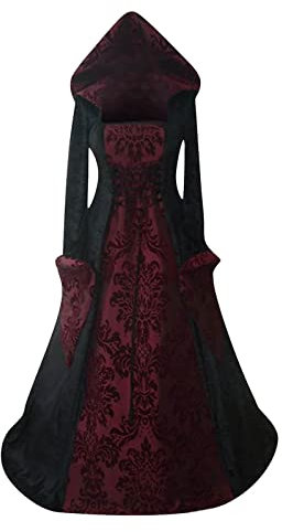 Robe De Soiree Robe Halloween Femme Pirate Sorcière Robe De Soirée Gothique Chic Et Glamour Costume Princesse Noel Tenue Halloween Vintage Hivers Deguisement Vente Flash du Jour Et Soldes Rouge 3XL