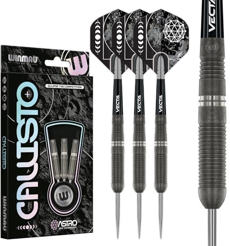 WINMAU Darts Callisto 24g 90% Professionelles Wolfram Dartpfeile-Set mit Stahlspitze mit Dart Flüge und Dartschäfte