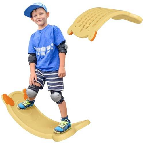 AIYAPLAY Balance Board Kids, Wobble Board Kids Seesaw Rock, Toddler Curved Balance Board for Balance Training & Sensory Play, Yellow