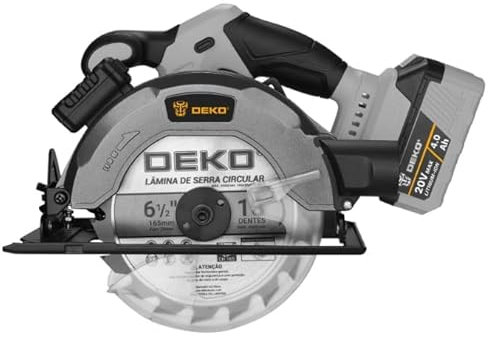 Sega circolare a Batteria per Legno 20V: DEKOPRO Sega circolare a 6 velocità con batteria da 4Ah*1 e caricabatterie,4500 RPM,lama Ø 165mm, profondità di taglio 48mm(90º),32mm(45º)