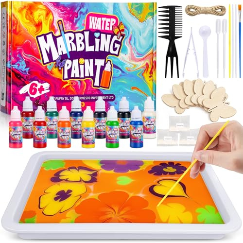 Lovchil Water Marbling Paint Kit for Kids, Arts and Crafts for Kids 6-12 Toys for 7-12 Year Old Girls Gift Paint Craft Kits for Kid 6 7 8 9 10 11 12 Year Old Girls Boys Birthday Gift DIY Ideas