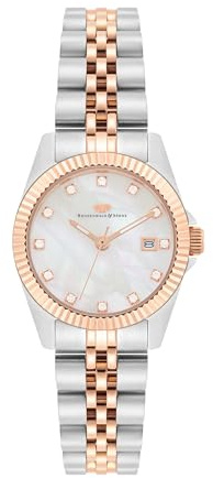 Rhodenwald & Söhne Damen Uhr Edelstahl silber/roségold Quarzwerk 5 ATM | Edelstahl Armband, silber/roségold, Gliederarmband, Zifferblatt weiß, Mineralglas, Armbanduhr, Fashion-Uhr