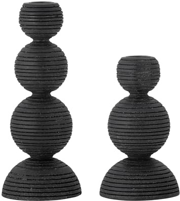 Bloomingville Kipp Kerzenhalter, Schwarz, Kiefer, T9xH16/T9xH22 cm, 2er-Set