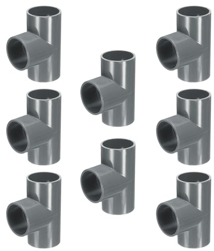 sourcing map 8pcs Tee PVC Fitting 1 3 Way Connector Furniture Build Grade Pipe Coupling Elbow Fittings for Plumbing Drain Pipe Water Build, Grey