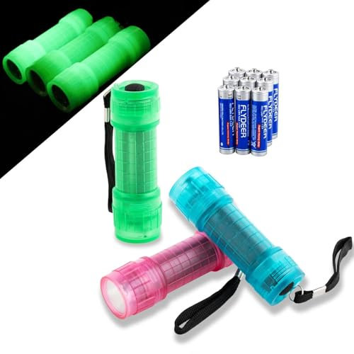 KunHe 3 Pack Glow in Dark Flashlights Mini Flashlight for KidsBulk flashlights with Batteries Included for Teaching Kids Birthday Party Stocking Stuffers