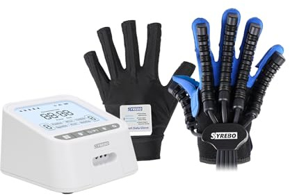 SYREBO Neueste Hand Rehabilitation Roboter Handschuh E12 - 7 Trainingsmodi, Aktiver Spielmodus, Sprachübertragung, 9 einstellbare Kraftstufen für Schlaganfall-Handtherapie (Linke Hand, M)