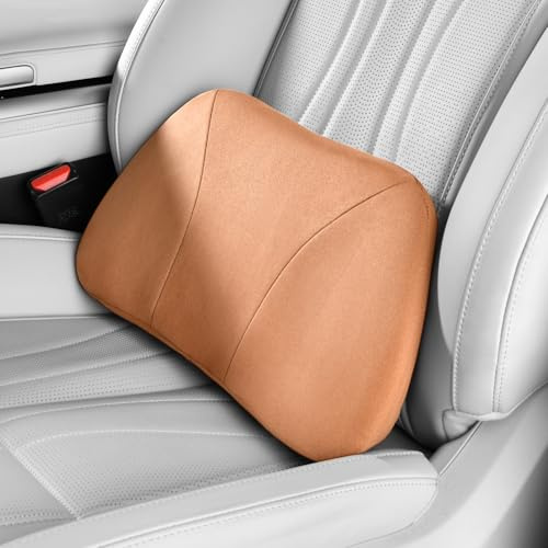 POKSRI Lendenstützkissen Auto, Memory Foam Füllung & Hautfreundliches Samtleder – Taillengerechte Passform & Komfortsteigernd, Tragbar für Auto, Büro & Ruhestuhl, 39x22cm
