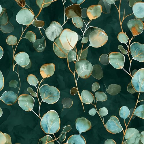JIAOQSS Selbstklebende Tapete Aquarell Eukalyptus Dunkelgrün Mustertapete Muster Möbel Folie Wandbelag Selbstklebend Wasserdicht Vinyl Klebefolie für Schlafzimmer Wohnzimmer Wand Möbel