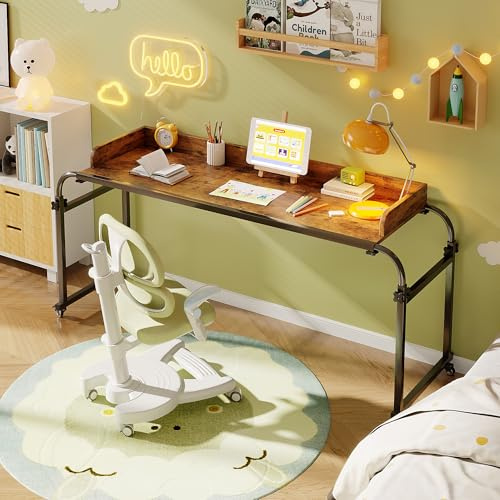 LINGMI Table de lit avec roulettes, lit bureau fauteuil table (marron rustique)