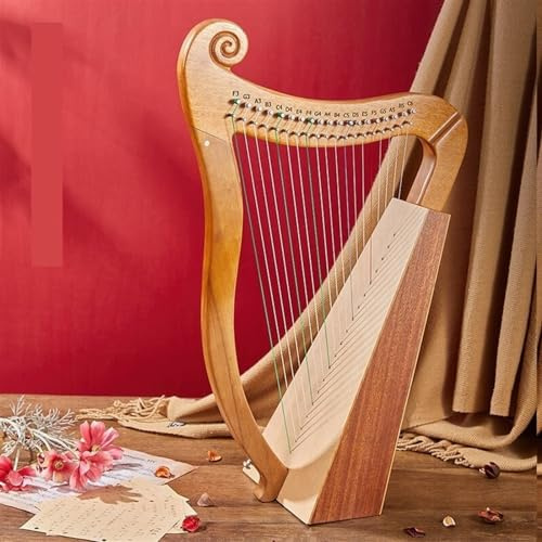 Lyraharfe, 15, 16, 19, 21, 23, 24 Saiten, tragbares Musikinstrument für Anfänger, Schoßharfe mit Gigbag, Stimmschlüssel für Ersatzsaiten, Plektren und Handbuch (Farbe: 19-string-Harp-Log)