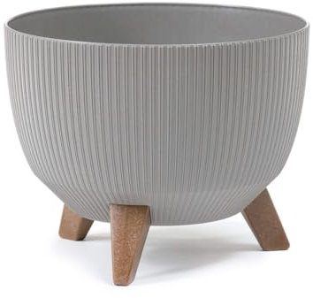 Muddy Hands Decorative Plant Pot with Legs Indoor Home Outdoor Garden Round Flower Planter Stand Holder Cover (Grey, 29cm)