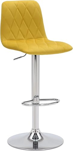 Lamboro Verona Velvet Kitchen Bar Stools, Single, Height Adjustable Gas Lift Stool With Backrest, Breakfast Bar Stool - Mustard Yellow