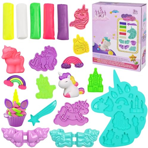 Hendpock Knete Zubehör Einhorn, Kinderknete Set, Einhorn Knetset, Knetmasse Zubehör Spielzeug, Einhornknete Spielzeug Geschenk (B)